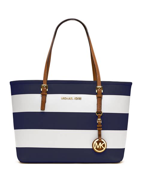 navy blue and white striped michael kors bag|Michael Kors royal blue handbag.